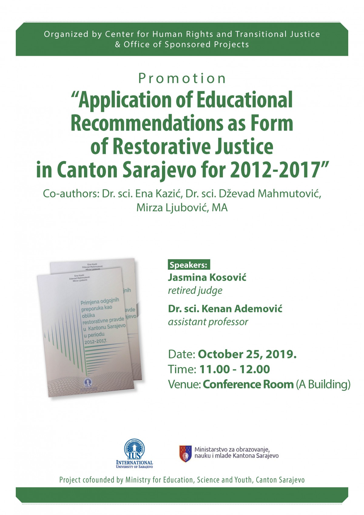  Application of Educational Recommendations as Form of Restorative Justice in Canton Sarajevo for 2012-2017 