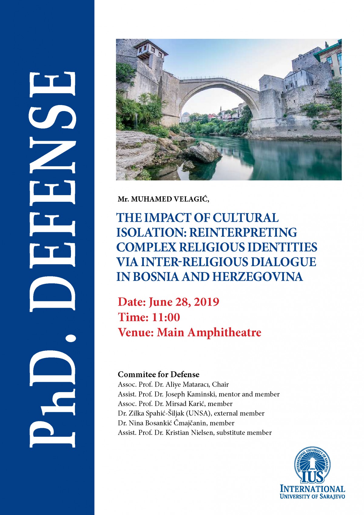  DOCTORAL DISSERTATION DEFENSE ANNOUNCEMENT - MR. MUHAMED VELAGIĆ 