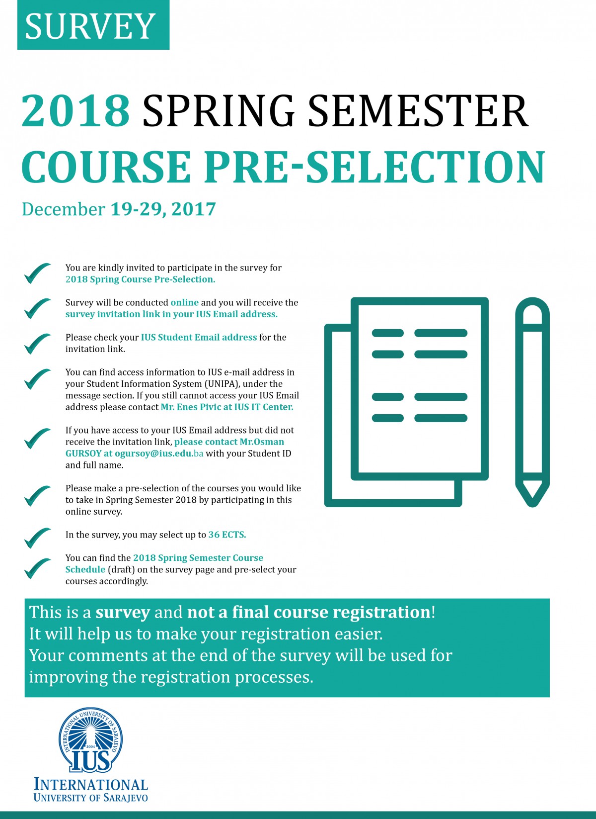  2018 Spring SEMESTER COURSE Pre-Selection 