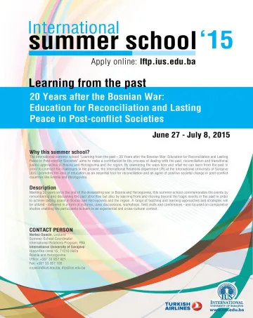  International Summer School’15 / Learning from the past-20 years after the Bosnian war: Education for Reconciliation and Lasting Peace in Post-conflict Societies 